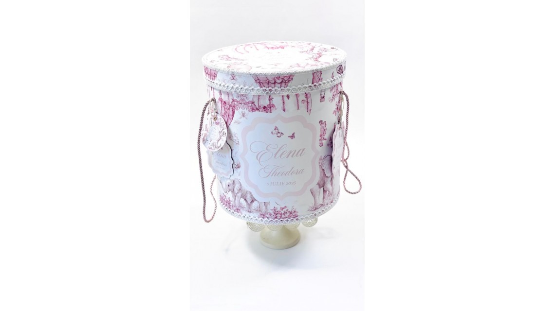 Trusou botez cu animale din jungla si flori exotice roz Toile de Jouy 5